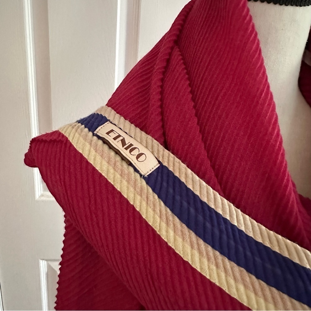 ETNICO Scarf Sarong Wrap Cerise Pink, Blue & Taupe EUC approx 108 x 104 - Picture 3 of 6
